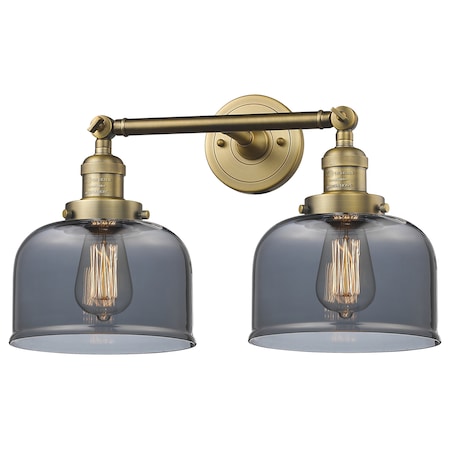 Innovations Lighting 2 Light Adjustable Large Bell 19In. Brushed Brass Bathroom Fixture With Smoked Glass, 508320 208-BB-G73